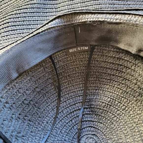 Oversized Black Beach Straw Large Wide Brim Visor Handmade Hat Size 5-7 1/4 - Picture 5 of 11